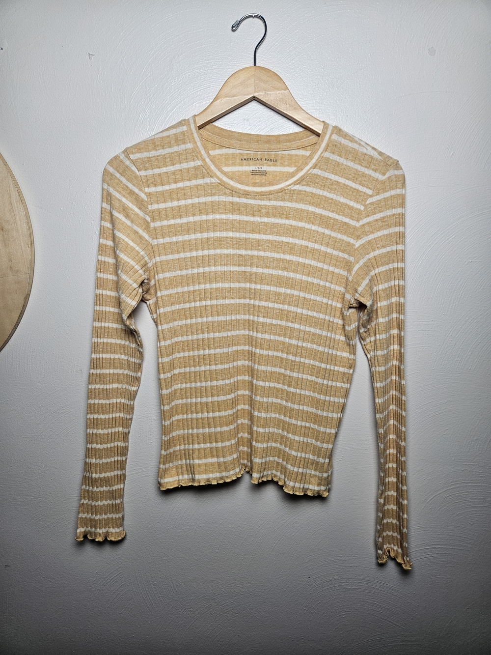 American Eagle Outfitters Yellow Cream Striped Ribbed Long Sleeve Top
